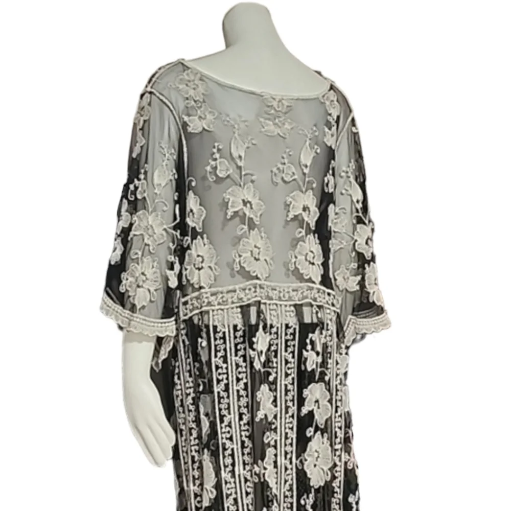 ASHA Gypsy Boho Embroidered Duster L M S Robe Maxi Dress Swim Cover Up Kimono - Picture 12 of 14